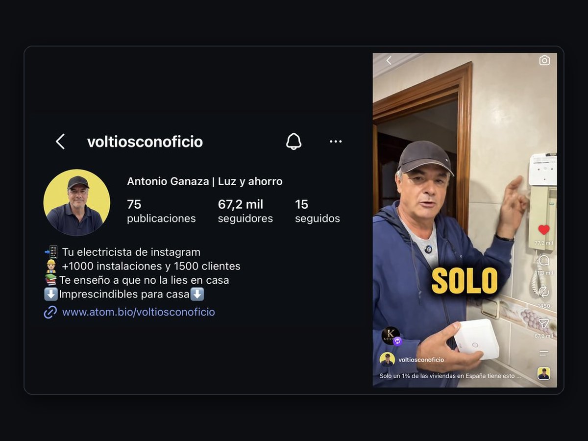 Perfil de Voltios con Oficio con 67,2 mil seguidores y su vídeo del telefonillo